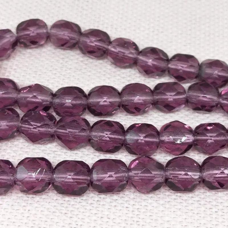 50 Purple Amethyst Czech Fire Polished Glass Beads - Sea Beads