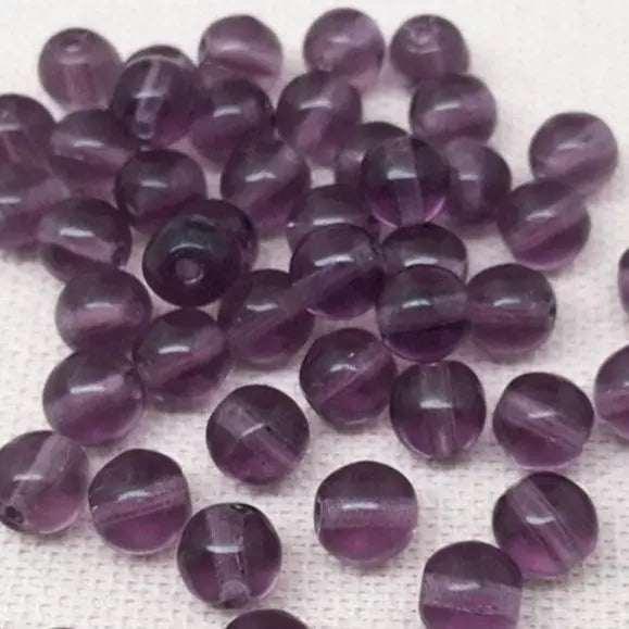 50 Purple Czech Transparent Round Glass Beads - Sea Beads