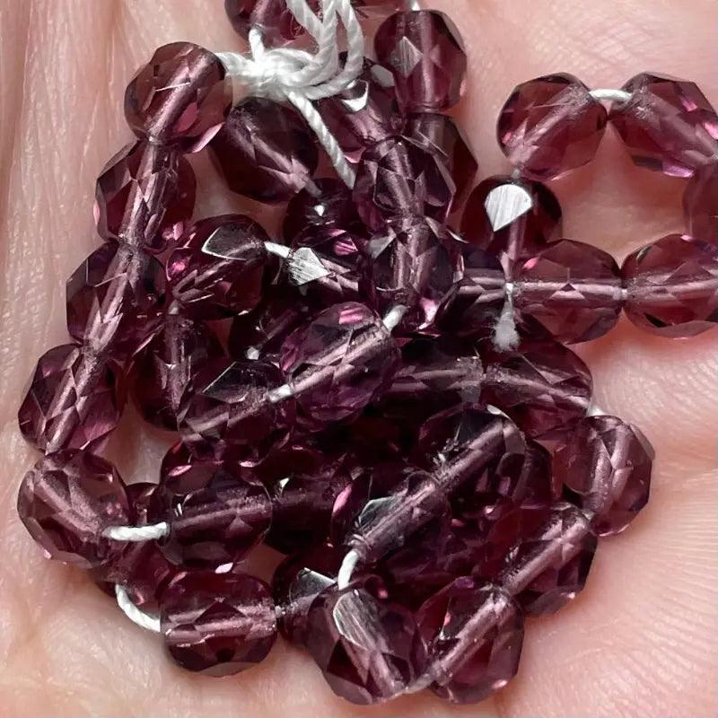 50 Purple Dark Amethyst Czech Fire Polished Glass Beads - Sea Beads