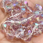 50 Purple Light Amethyst AB Czech Fire Polished Glass Beads - Sea Beads