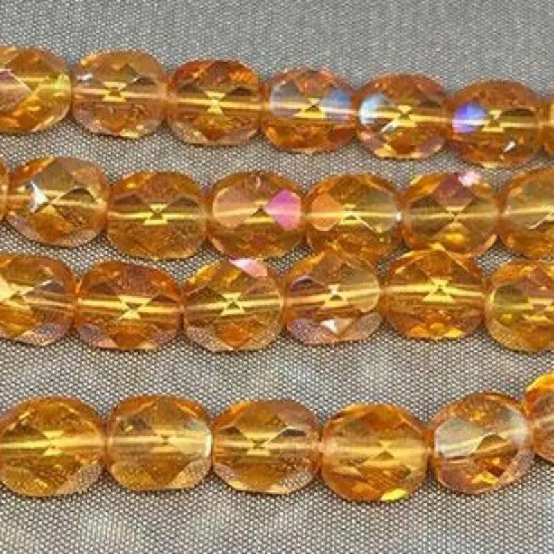 50 Topaz AB Czech Fire Polished Glass Beads - Sea Beads