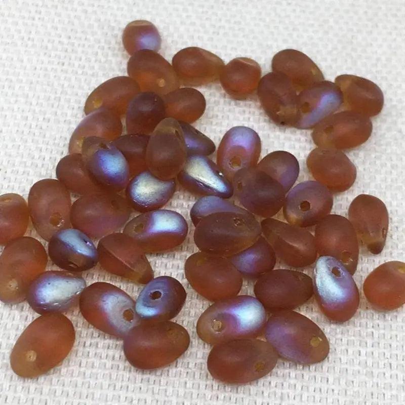 50 Topaz AB Czech Matte Drop Glass Beads - Sea Beads