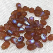 50 Topaz AB Czech Matte Drop Glass Beads - Sea Beads