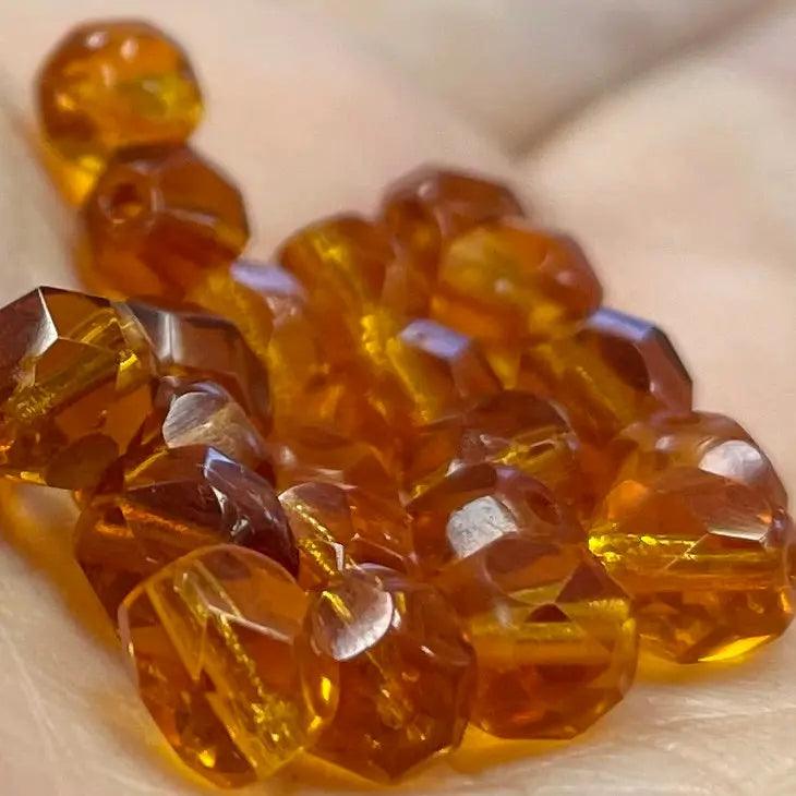 50 Topaz Czech Mixed Fire Polished Glass Beads - Sea Beads