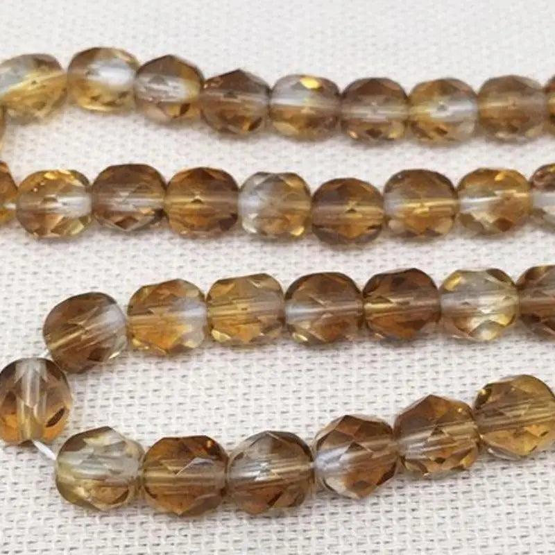 50 Topaz Golden Czech Fire Polished Glass Beads - Sea Beads