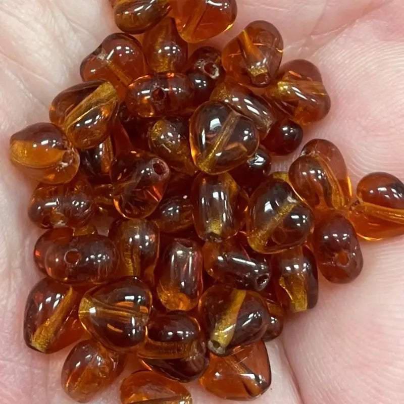 50 Vintage Amber Heart Glass Beads - Sea Beads