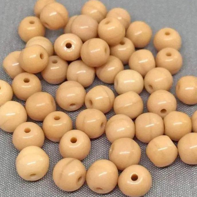 50 Vintage Beige Czech Glass Round Glass Beads - Sea Beads