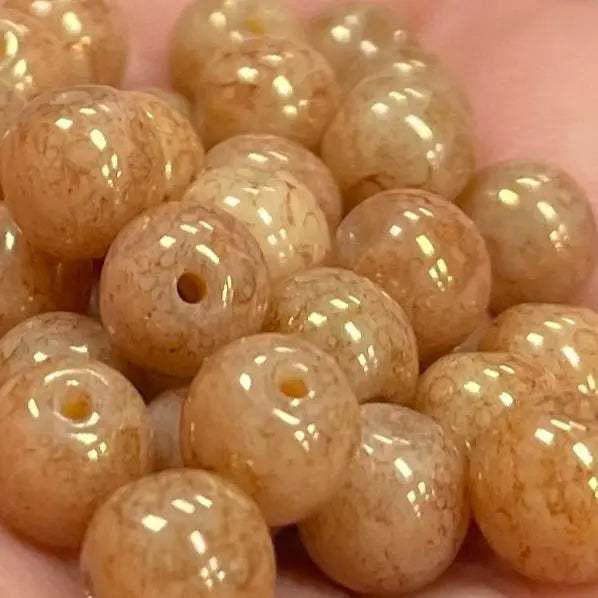 50 Vintage Beige Luster Picasso Czech Glass Beads - Sea Beads