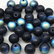 50 Vintage Black AB Czech Matte Round Glass Beads - Sea Beads