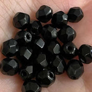 50 Vintage Black Czech Fire Polished Glass Beads - Sea Beads
