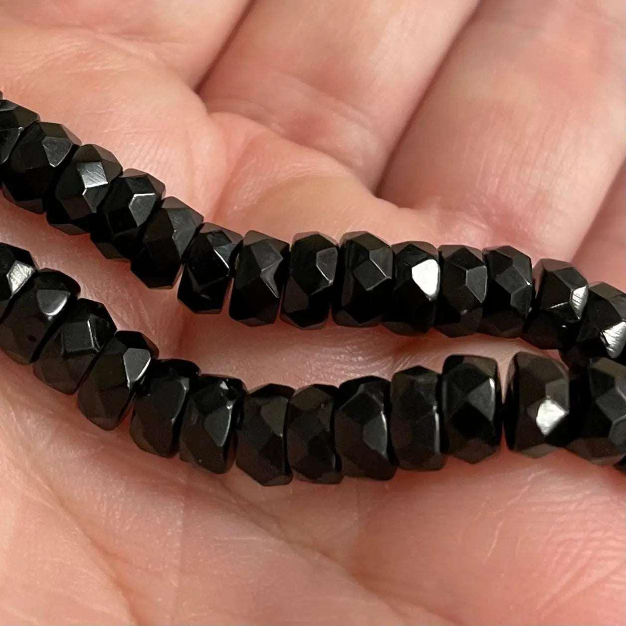 50 Vintage Black Czech Heishi Rondelle Glass Beads - Sea Beads