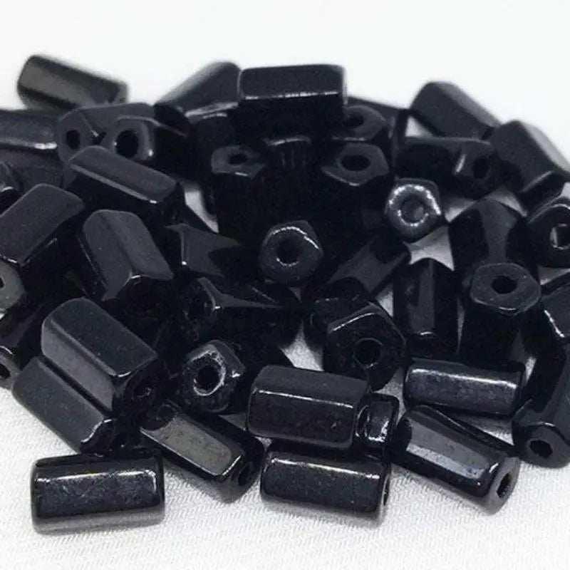 50 Vintage Black Czech Tubular Glass Beads - Sea Beads