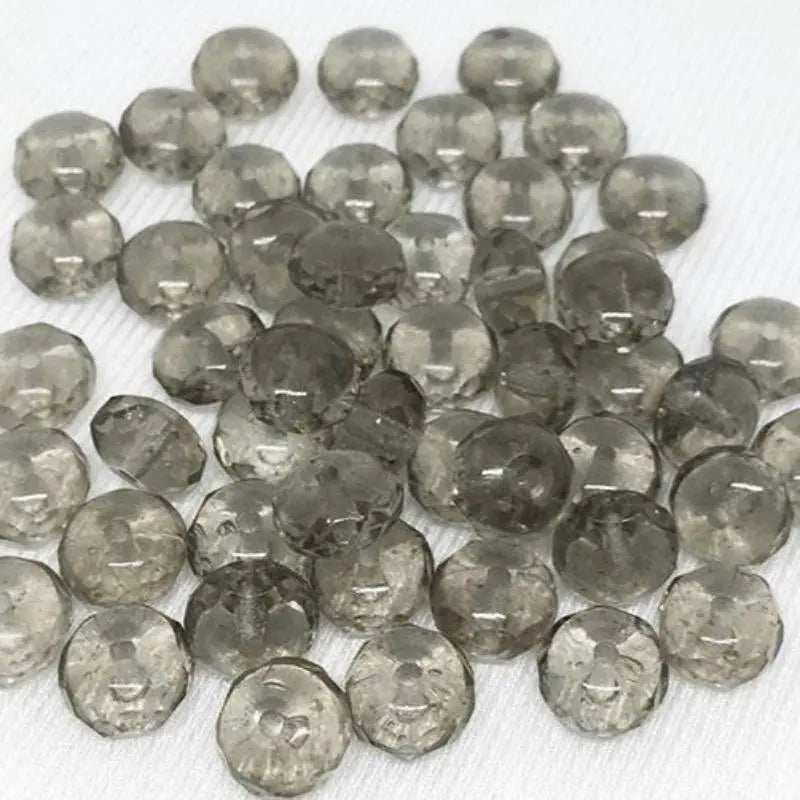 50 Vintage Black Diamond Faceted Rondelle Glass Beads - Sea Beads