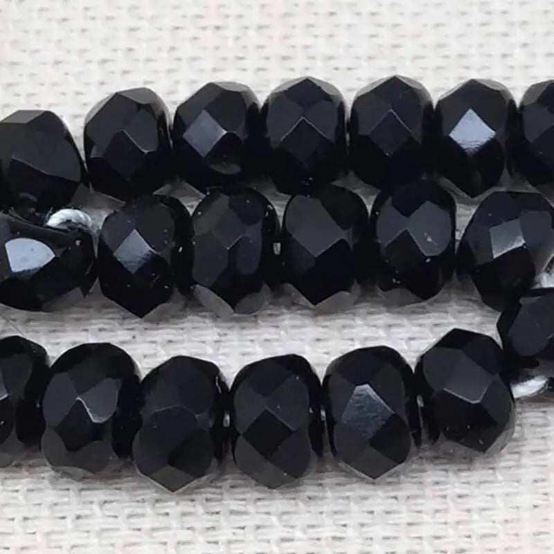 50 Vintage Black Faceted Rondelle Glass Beads - Sea Beads