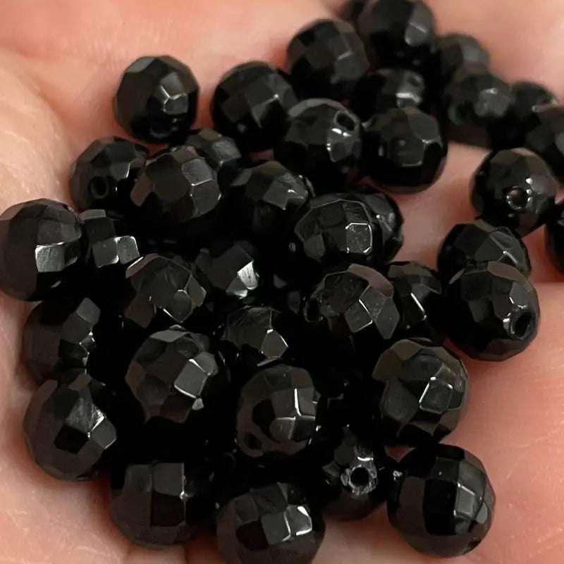 50 Black Onyx Faceted Round Gemstone Beads - Sea Beads