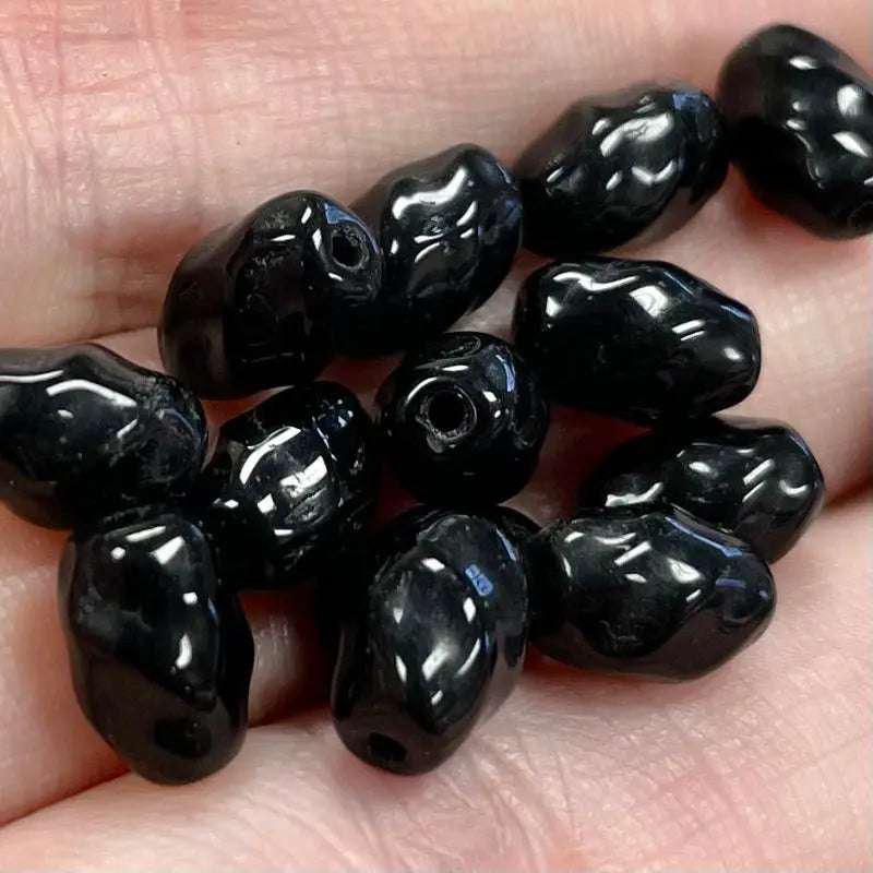 50 Vintage Black Small Oval Twist Glass Beads - Sea Beads