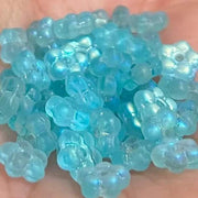 50 Vintage Blue Aqua AB Czech Flower Matte Glass Beads - Sea Beads