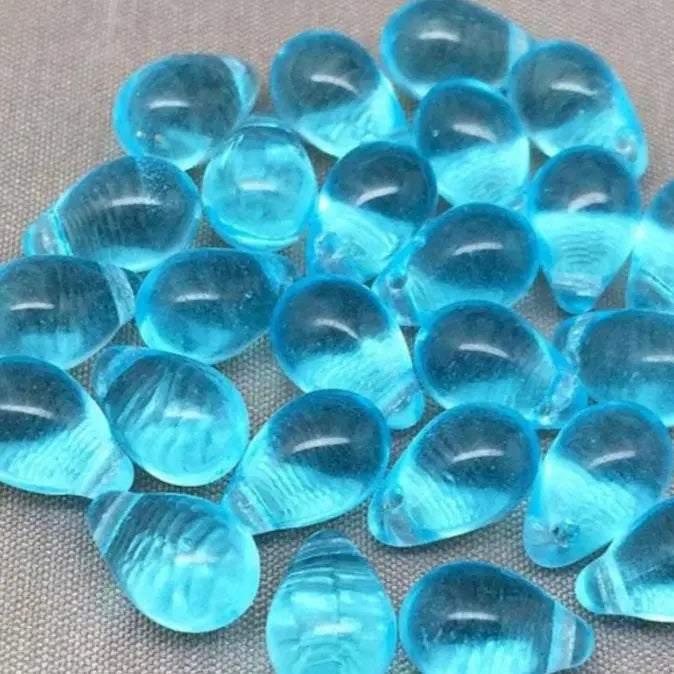 50 Vintage Blue Aqua Czech Briolette Glass Beads - Sea Beads