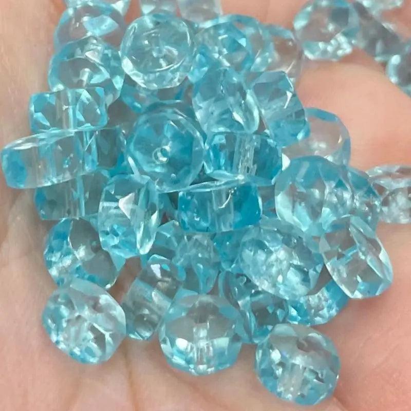 50 Vintage Blue Aqua Czech Heishi Rondelle Glass Beads - Sea Beads