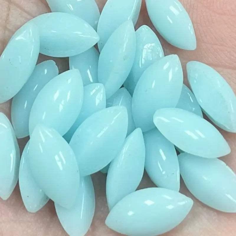 50 Vintage Blue Aqua Czech Opal Navette Glass Stones - Sea Beads