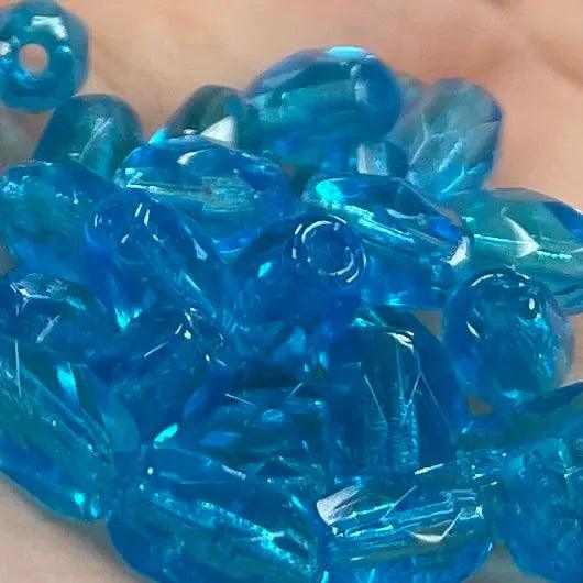 50 Vintage Blue Aqua Dark Czech Glass Fire Polished Beads - Sea Beads