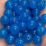 50 Vintage Blue Capri Czech Opal Round Glass Beads - Sea Beads