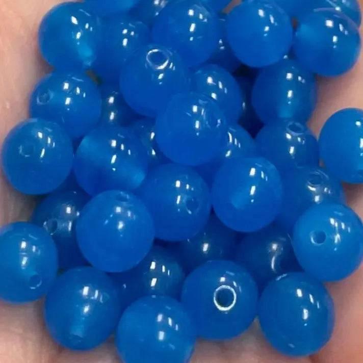 50 Vintage Blue Capri Czech Opal Round Glass Beads - Sea Beads