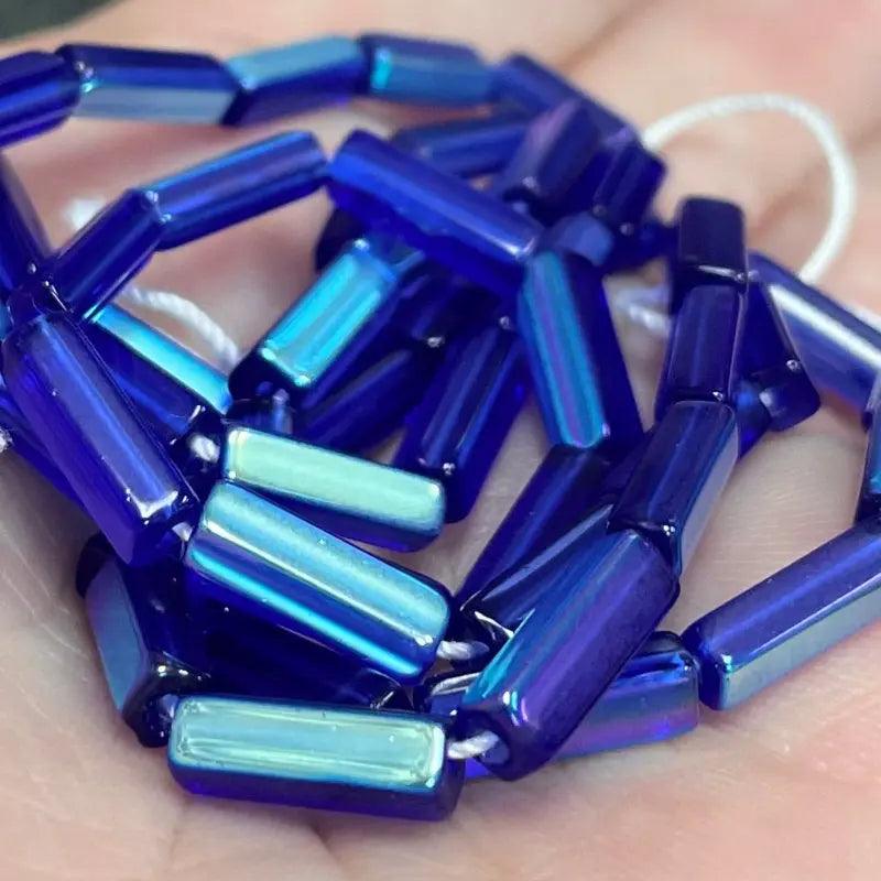50 Vintage Blue Cobalt AB Czech Rectangle Glass Beads - Sea Beads