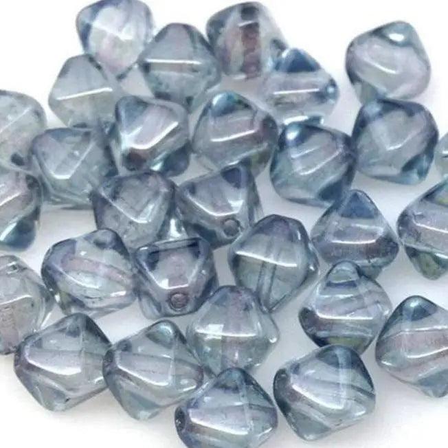 50 Vintage Blue Denim Czech Bicone Glass Beads - Sea Beads
