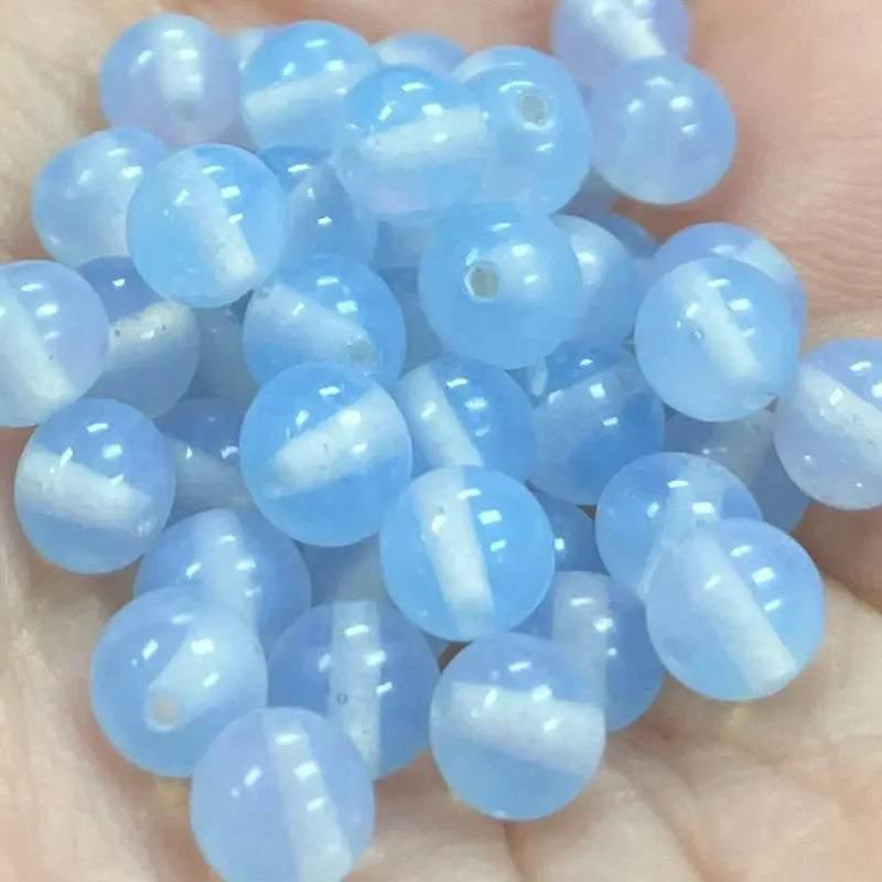 50 Vintage Blue Light Japan Opal Round Glass Beads - Sea Beads