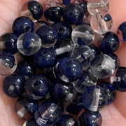 50 Vintage Blue Navy Clear Czech Round Glass Beads - Sea Beads