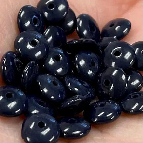 50 Vintage Blue Navy Czech Rondelle Disc Glass Beads - Sea Beads