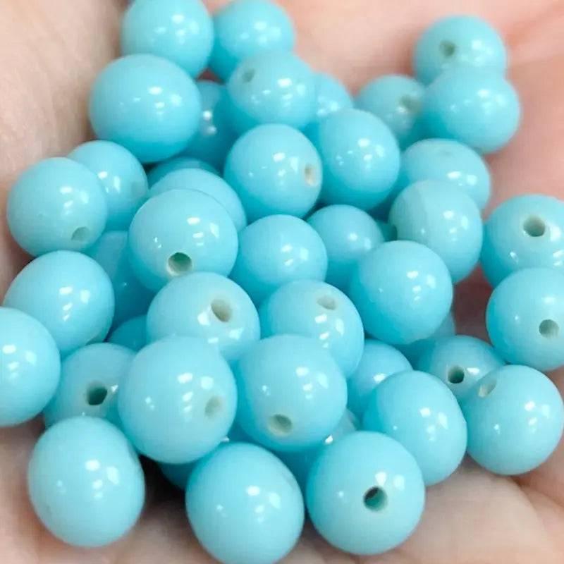 50 Vintage Blue Turquoise Round Japan Glass Beads - Sea Beads