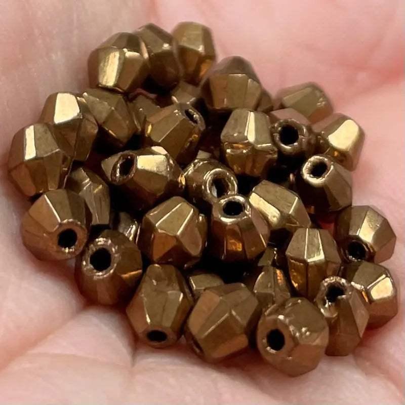 50 Vintage Bronze Bohemian Bicone Faceted Glass Beads - Sea Beads