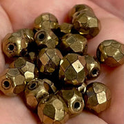 50 Vintage Bronze Czech Fire Polished Glass Beads - Sea Beads