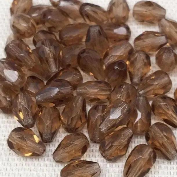 50 Vintage Brown Czech Teardrop Glass Beads - Sea Beads