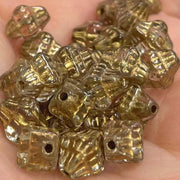 50 Vintage Gold Black Diamond Czech Glass Beads - Sea Beads