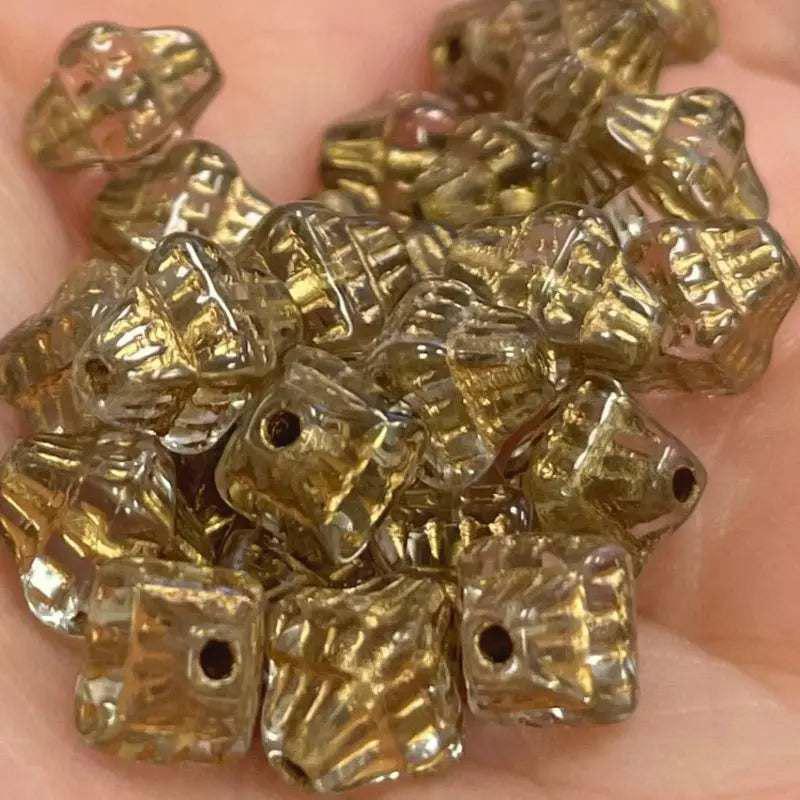 50 Vintage Gold Black Diamond Czech Glass Beads - Sea Beads