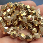 50 Vintage Gold Light Czech Fire Polished Glass Beads - Sea Beads