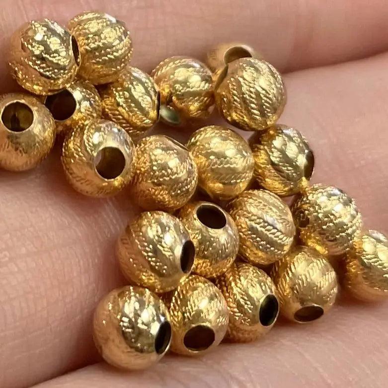 50 Vintage Gold Plated Etched Round Beads - Sea Beads