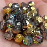 50 Vintage Gold Vitrail German Faceted Glass Beads - Sea Beads