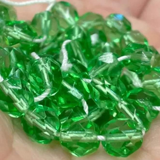 50 Vintage Green Czech Fire Polished Glass Beads - Sea Beads