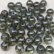 50 Vintage Green Czech Picasso Round Glass Beads - Sea Beads