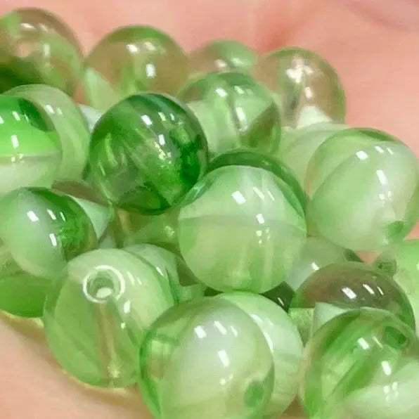50 Vintage Green Czech Round Glass Beads - Sea Beads