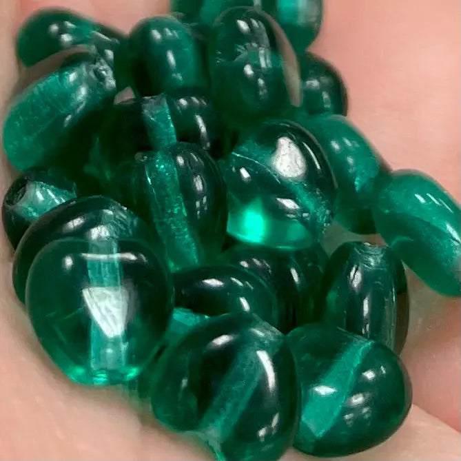 50 Vintage Green Emerald Czech Heart Glass Beads - Sea Beads