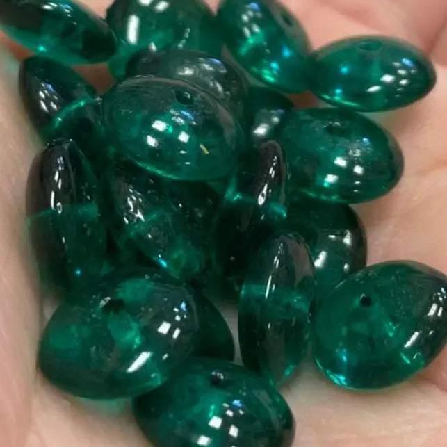 50 Vintage Green Emerald Disc Glass Beads - Sea Beads