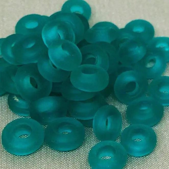 50 Vintage Green Emerald Matte Ring Glass Beads - Sea Beads