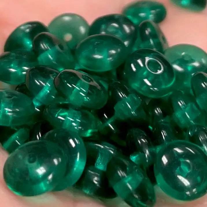 50 Vintage Green Emerald Rondelle Czech Glass Beads - Sea Beads