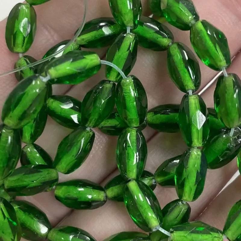50 Vintage Green Faceted Oval Glass Beads - Sea Beads