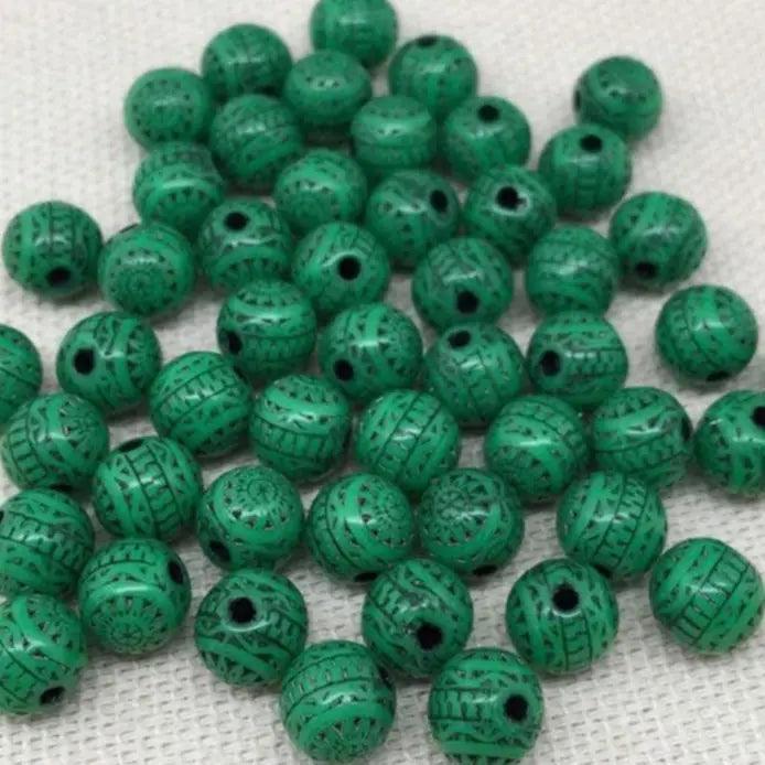 50 Vintage Green Lucite Round Beads - Sea Beads